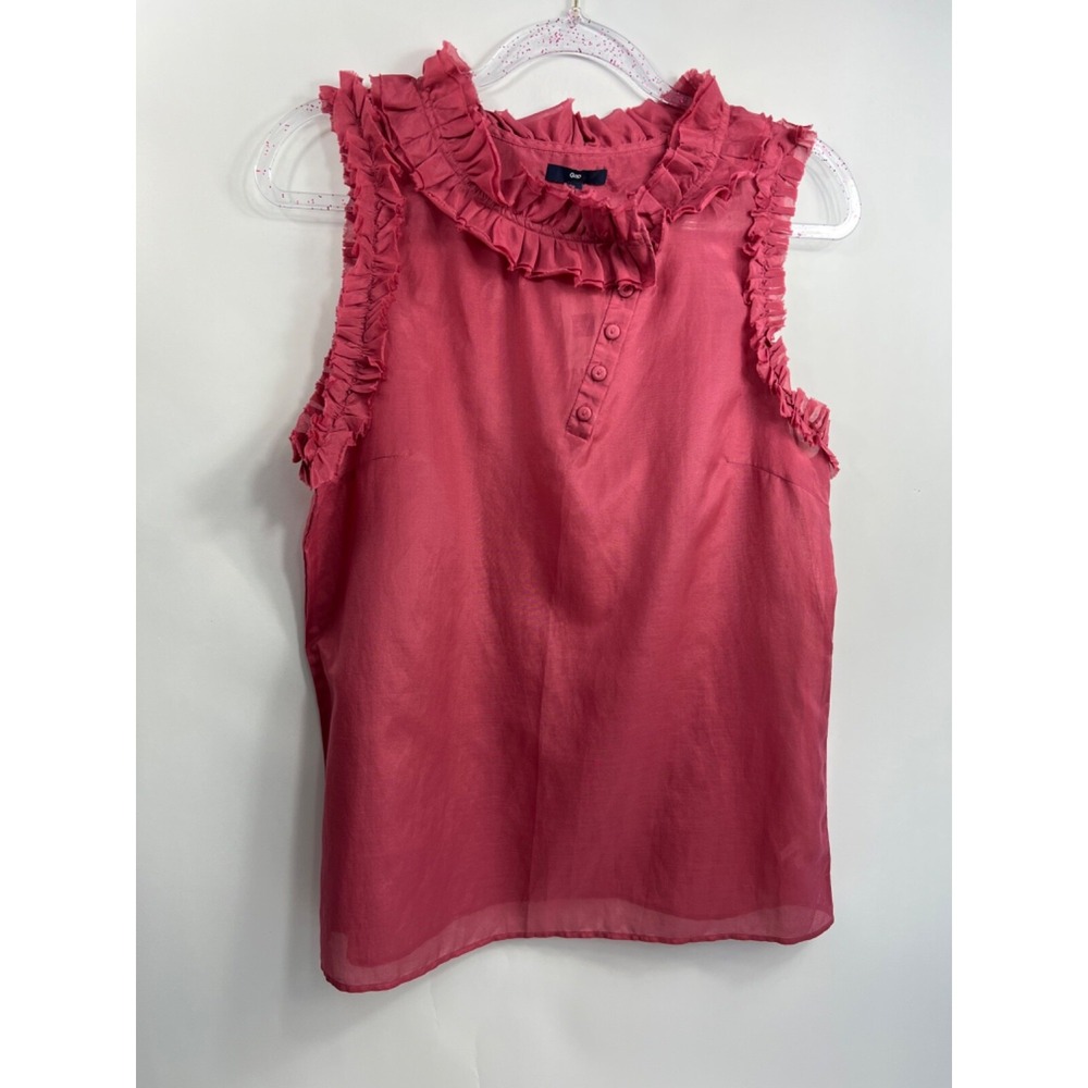 NWT Gap Blouse Women's Size S Pink Ruffled Neck & Armholes Orig. $49.50‎